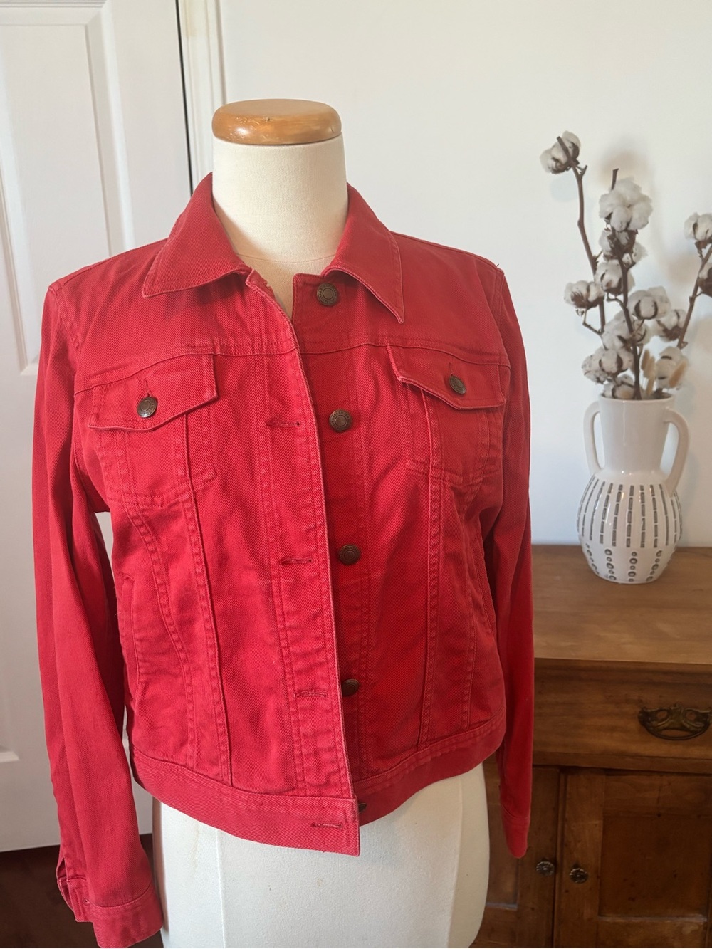 Ralph Lauren Bright Red Denim Jacket with Button Front